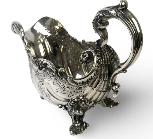 SOLID SILVER STERLING SAUCE BOAT 625G LONDON ROCOCO - ADDITIONAL PHOTO 6