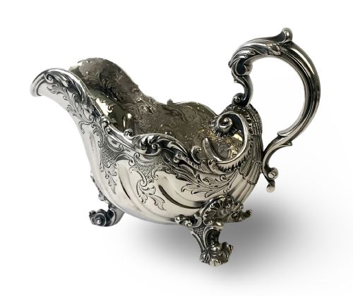 SOLID SILVER STERLING SAUCE BOAT 625G LONDON ROCOCO - ADDITIONAL PHOTO 8