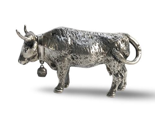 solid silver sterling cow bull figurine hanau 19th century - CATEGORY: ANTIQUE SILVER - DATED 19TH CENTURY