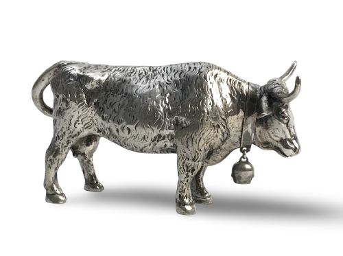 SOLID SILVER STERLING COW BULL FIGURINE HANAU 19TH CENTURY - ADDITIONAL PHOTO 1