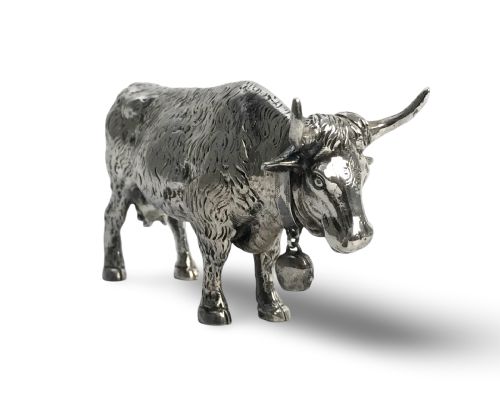 SOLID SILVER STERLING COW BULL FIGURINE HANAU 19TH CENTURY - ADDITIONAL PHOTO 2