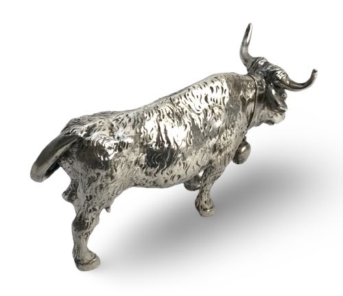 SOLID SILVER STERLING COW BULL FIGURINE HANAU 19TH CENTURY - ADDITIONAL PHOTO 3