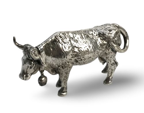 SOLID SILVER STERLING COW BULL FIGURINE HANAU 19TH CENTURY - ADDITIONAL PHOTO 4