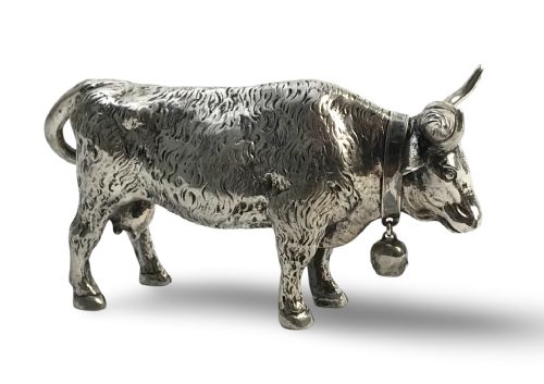 SOLID SILVER STERLING COW BULL FIGURINE HANAU 19TH CENTURY - ADDITIONAL PHOTO 6