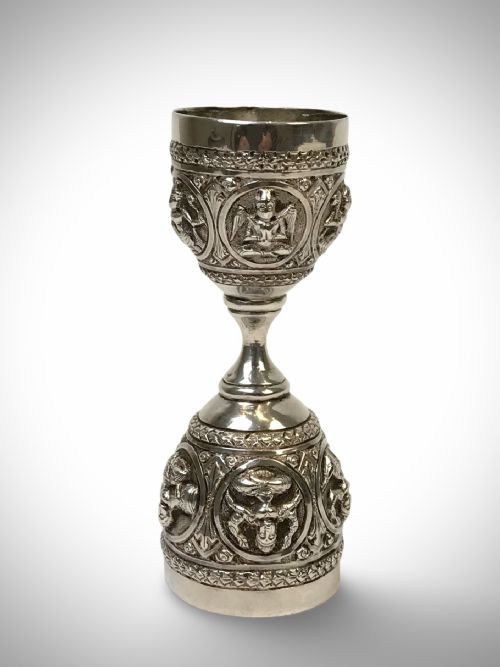 ANTIQUE INDIAN SWAMI SOLID STERLING SILVER DOUBLE ENDED SPIRIT MEASURE MADRAS LORD VISHNU INDIAN GOD1880 - ADDITIONAL PHOTO 3