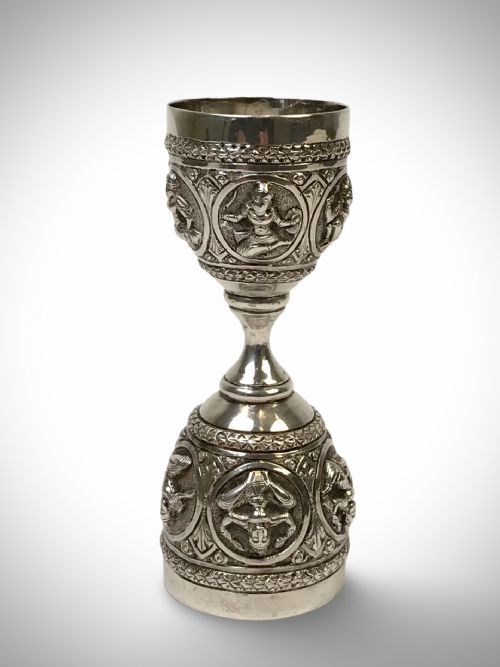 ANTIQUE INDIAN SWAMI SOLID STERLING SILVER DOUBLE ENDED SPIRIT MEASURE MADRAS LORD VISHNU INDIAN GOD1880 - ADDITIONAL PHOTO 4