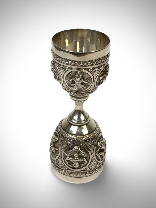 ANTIQUE INDIAN SWAMI SOLID STERLING SILVER DOUBLE ENDED SPIRIT MEASURE MADRAS LORD VISHNU INDIAN GOD1880 - ADDITIONAL PHOTO 5