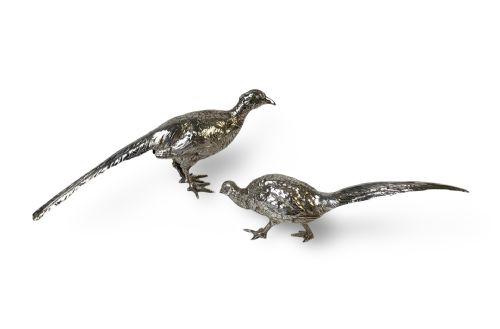 pair of solid silver hanau german pheasants hunting - CATEGORY: ANTIQUE SILVER - DATED VICTORIAN