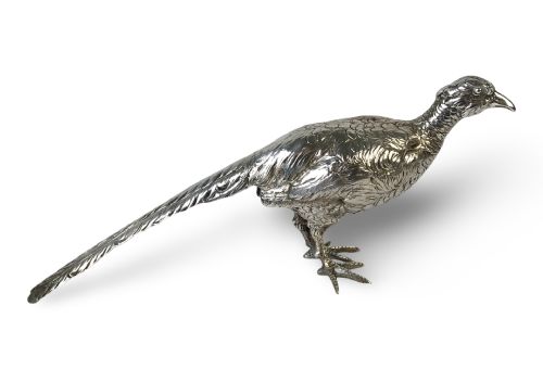 PAIR OF SOLID SILVER HANAU GERMAN PHEASANTS HUNTING - ADDITIONAL PHOTO 1