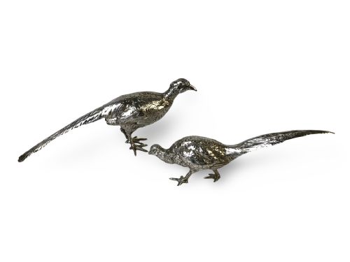 PAIR OF SOLID SILVER HANAU GERMAN PHEASANTS HUNTING - ADDITIONAL PHOTO 2