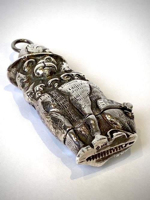 SOLID SILVER STERLING VESTA CASE DOG NOVELTY CIRCA 1900 - ADDITIONAL PHOTO 4