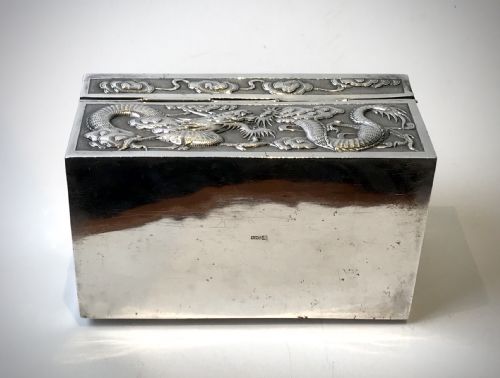 CHINESE EXPORT SOLID SILVER STERLING BOX DRAGONS 19TH CENTURY - ADDITIONAL PHOTO 5