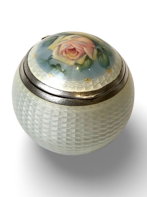french solid silver sterling enamel box rose - CATEGORY: ANTIQUE SILVER - DATED 1910