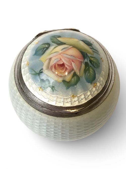 FRENCH SOLID SILVER STERLING ENAMEL BOX ROSE - ADDITIONAL PHOTO 1