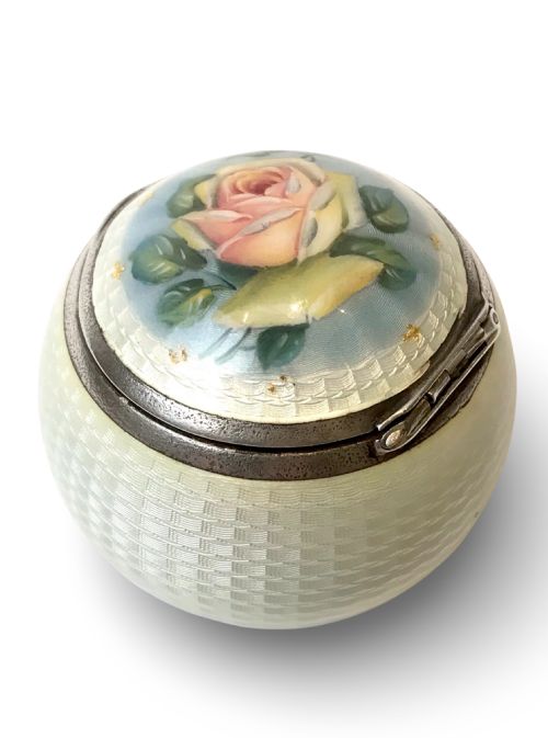 FRENCH SOLID SILVER STERLING ENAMEL BOX ROSE - ADDITIONAL PHOTO 2