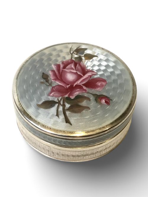french solid silver sterling enamel pill box rose 955 silver - CATEGORY: ANTIQUE SILVER - DATED 1910