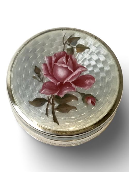 FRENCH SOLID SILVER STERLING ENAMEL PILL BOX ROSE 955 SILVER - ADDITIONAL PHOTO 1