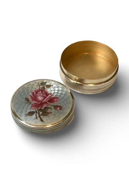 FRENCH SOLID SILVER STERLING ENAMEL PILL BOX ROSE 955 SILVER - ADDITIONAL PHOTO 2
