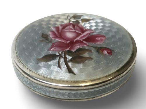 FRENCH SOLID SILVER STERLING ENAMEL PILL BOX ROSE 955 SILVER - ADDITIONAL PHOTO 3
