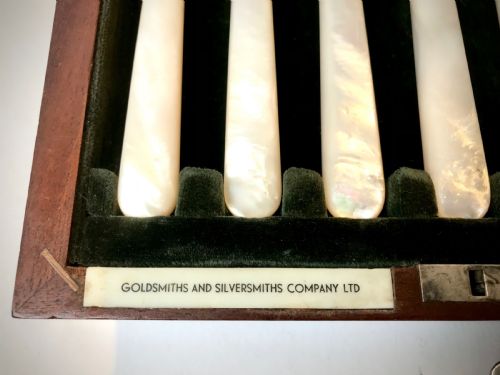 MAGNIFICENT SOLID SILVER STERLING MOTHER PEARL DESSERT CUTLERY BOXED - ADDITIONAL PHOTO 3