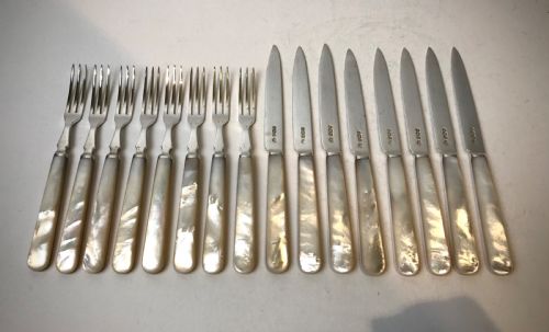 MAGNIFICENT SOLID SILVER STERLING MOTHER PEARL DESSERT CUTLERY BOXED - ADDITIONAL PHOTO 8
