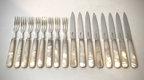 MAGNIFICENT SOLID SILVER STERLING MOTHER PEARL DESSERT CUTLERY BOXED - ADDITIONAL PHOTO 11