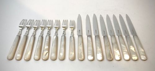 MAGNIFICENT SOLID SILVER STERLING MOTHER PEARL DESSERT CUTLERY BOXED - ADDITIONAL PHOTO 13