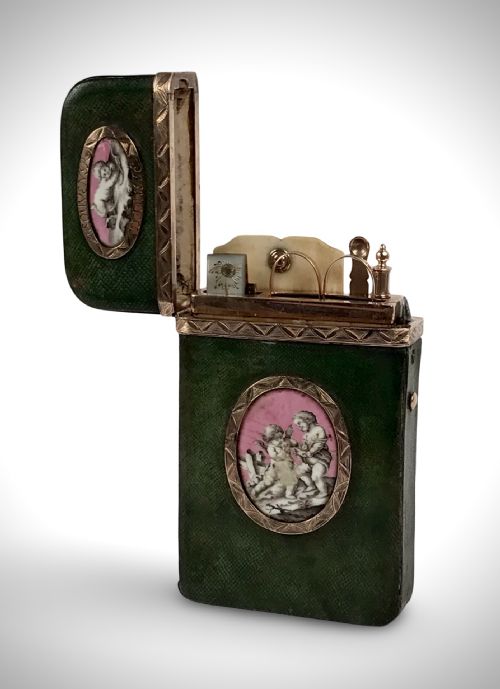RARE ETUI KING LOUIS XV SOUVENIR GOLD ENAMEL SHAGREEN 18TH CENTURY MARIE ANTOINETTE - ADDITIONAL PHOTO 3