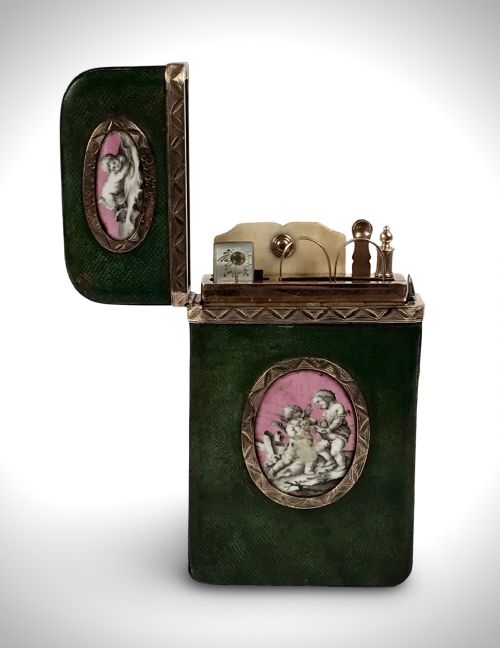 RARE ETUI KING LOUIS XV SOUVENIR GOLD ENAMEL SHAGREEN 18TH CENTURY MARIE ANTOINETTE - ADDITIONAL PHOTO 4