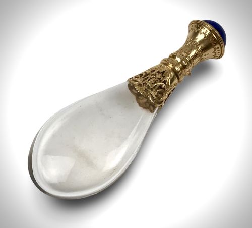 FRENCH 19TH CENTURY PERFUME BOTTLE 18K GOLD LAPIS LAZULI ROCK CRYSTAL - ADDITIONAL PHOTO 1