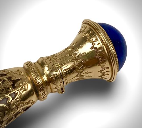 FRENCH 19TH CENTURY PERFUME BOTTLE 18K GOLD LAPIS LAZULI ROCK CRYSTAL - ADDITIONAL PHOTO 2