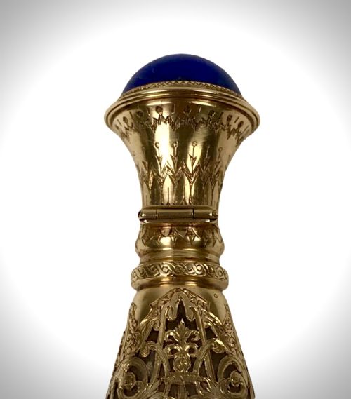 FRENCH 19TH CENTURY PERFUME BOTTLE 18K GOLD LAPIS LAZULI ROCK CRYSTAL - ADDITIONAL PHOTO 3