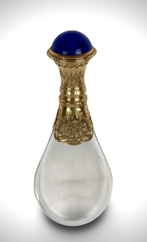 FRENCH 19TH CENTURY PERFUME BOTTLE 18K GOLD LAPIS LAZULI ROCK CRYSTAL - ADDITIONAL PHOTO 4