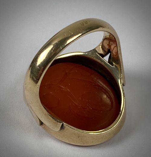 GEORGIAN 9CT GOLD CARNELIAN INTAGLIO SIGNET RING EDMOND HALLEY - ADDITIONAL PHOTO 4