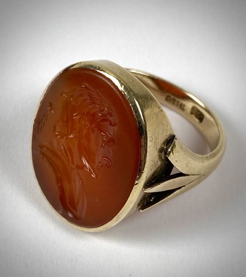 GEORGIAN 9CT GOLD CARNELIAN INTAGLIO SIGNET RING EDMOND HALLEY - ADDITIONAL PHOTO 5