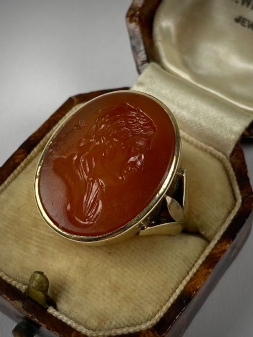 GEORGIAN 9CT GOLD CARNELIAN INTAGLIO SIGNET RING EDMOND HALLEY - ADDITIONAL PHOTO 6
