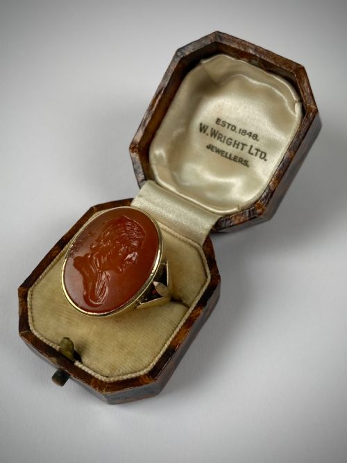 GEORGIAN 9CT GOLD CARNELIAN INTAGLIO SIGNET RING EDMOND HALLEY - ADDITIONAL PHOTO 7