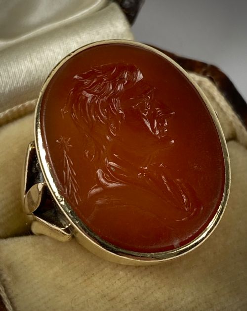 GEORGIAN 9CT GOLD CARNELIAN INTAGLIO SIGNET RING EDMOND HALLEY - ADDITIONAL PHOTO 8
