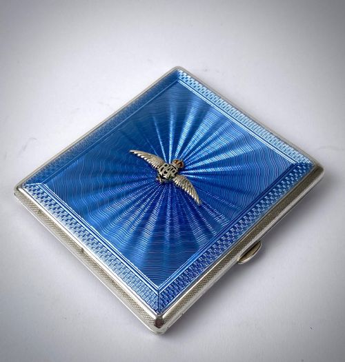 SOLID STERLING STERLING ENAMEL GUILLOCHE CIGARETTE CASE RAF ROYAL AIR FORCE - ADDITIONAL PHOTO 2