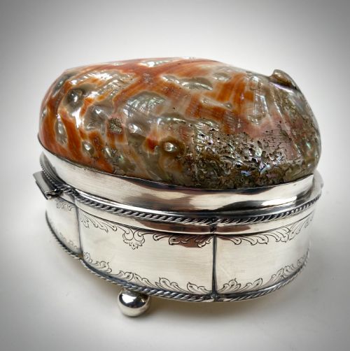 VERY LARGE SHELL SOLID STERLING SILVER SHELL JEWELLERY BOX 21CM - ADDITIONAL PHOTO 1