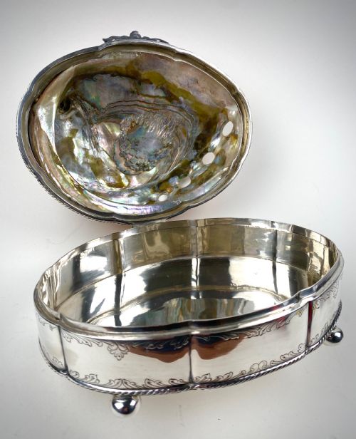 VERY LARGE SHELL SOLID STERLING SILVER SHELL JEWELLERY BOX 21CM - ADDITIONAL PHOTO 7