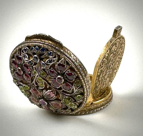 SOLID SILVER GILT JEWEL PILL BOX 19TH CENTURY VICTORIAN - ADDITIONAL PHOTO 3