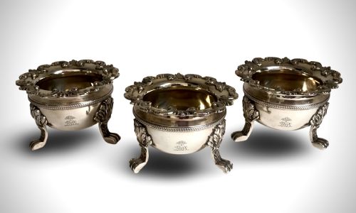 MAGNIFICENT SOLID SILVER STERLING GEORGIAN SALTS LONDON 1806 ROBERT SAMUEL HENNEL - ADDITIONAL PHOTO 2