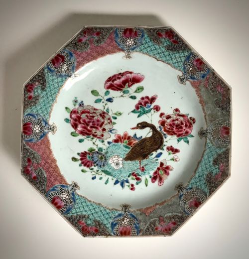 SET OF 3 18TH CHINESE PORCELAIN GOOSE HEXAGONAL PLATES QIANLONG QING - ADDITIONAL PHOTO 2