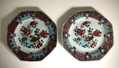 SET OF 3 18TH CHINESE PORCELAIN GOOSE HEXAGONAL PLATES QIANLONG QING - ADDITIONAL PHOTO 4