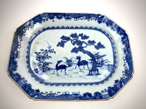 CHINESE PORCELAIN 18TH C QIANLONG BLUE WHITE DEERS