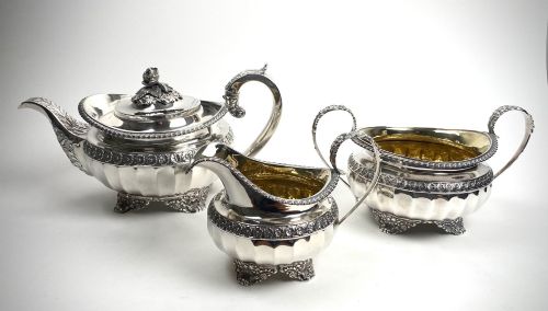 MAGNIFICENT SOLID SILVER STERLING GEORGIAN TEA SET LONDON 1825