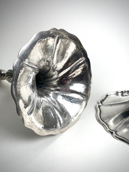 SOLID SILVER STERLING PORTUGUESE CANDLESTICKS SPIRAL TWIST SKIRT 18TH C - ADDITIONAL PHOTO 2