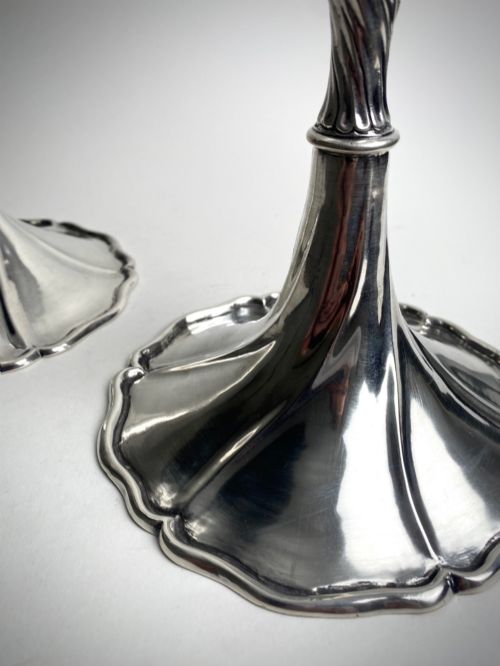 SOLID SILVER STERLING PORTUGUESE CANDLESTICKS SPIRAL TWIST SKIRT 18TH C - ADDITIONAL PHOTO 4