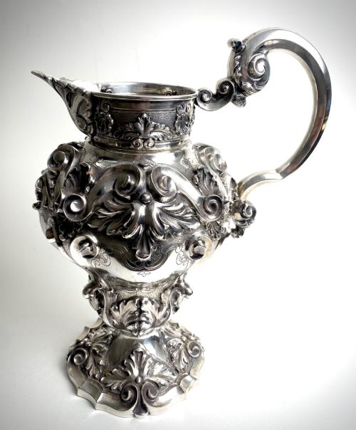 PORTUGUESE SOLID SILVER EWER CENTREPIECE JUG ROCCOCO 1284 GRAMS